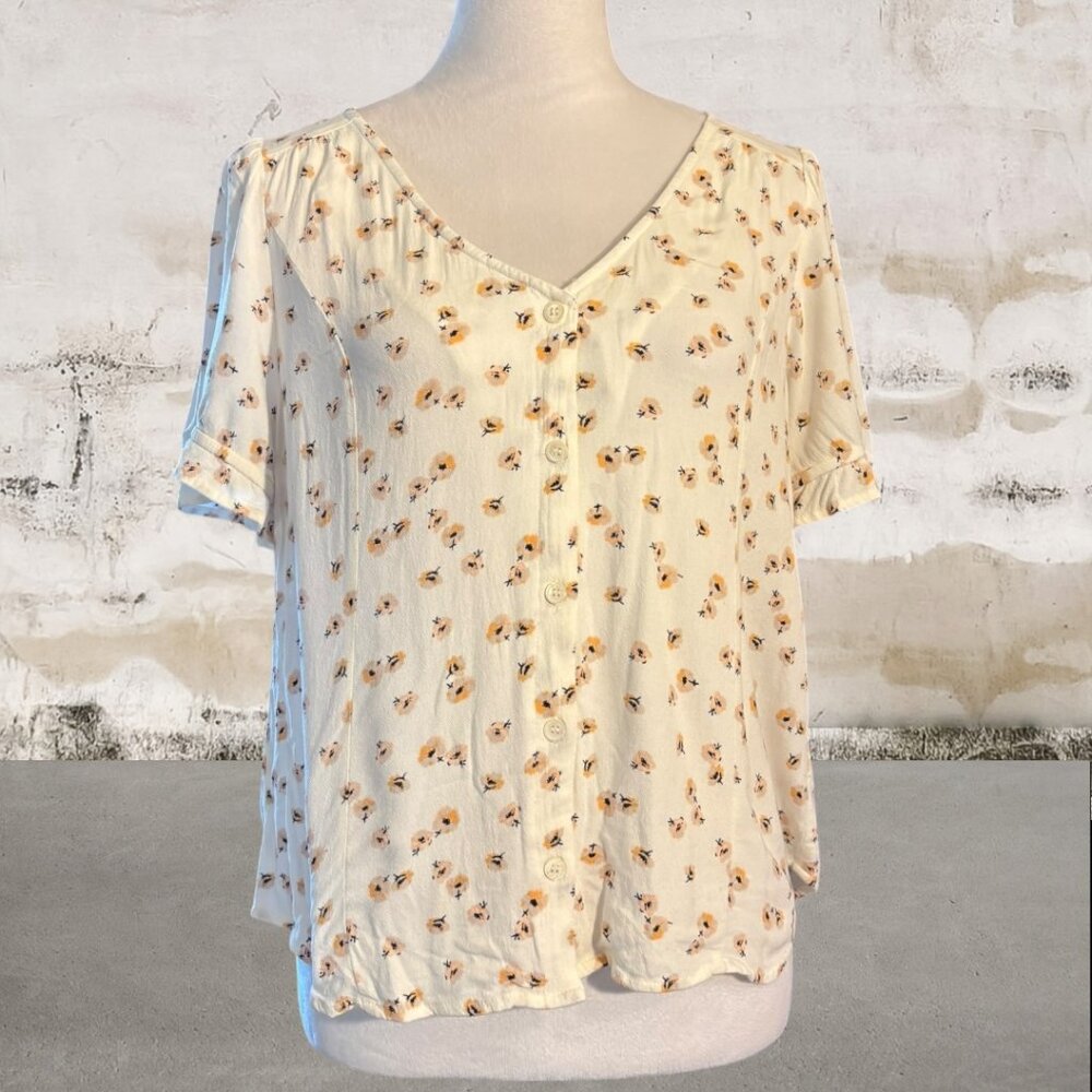 Elodie Women's Floral Short Sleeve Button Up Blouse Size Large